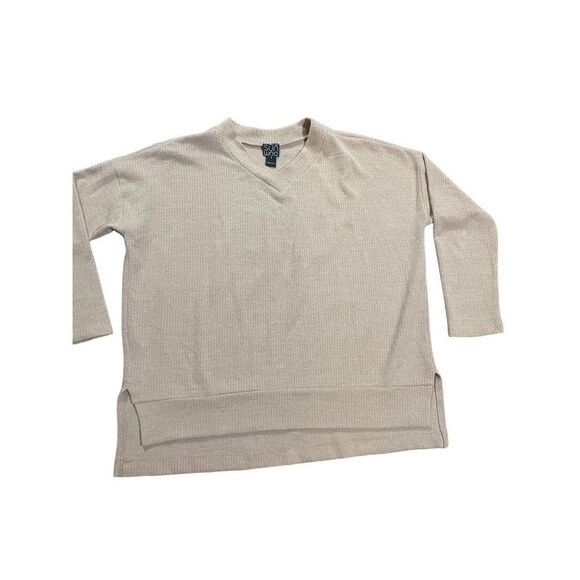 Clara Sun Woo  light pink Vneck sweater sz small split hem ribbed knit - Picture 8 of 10